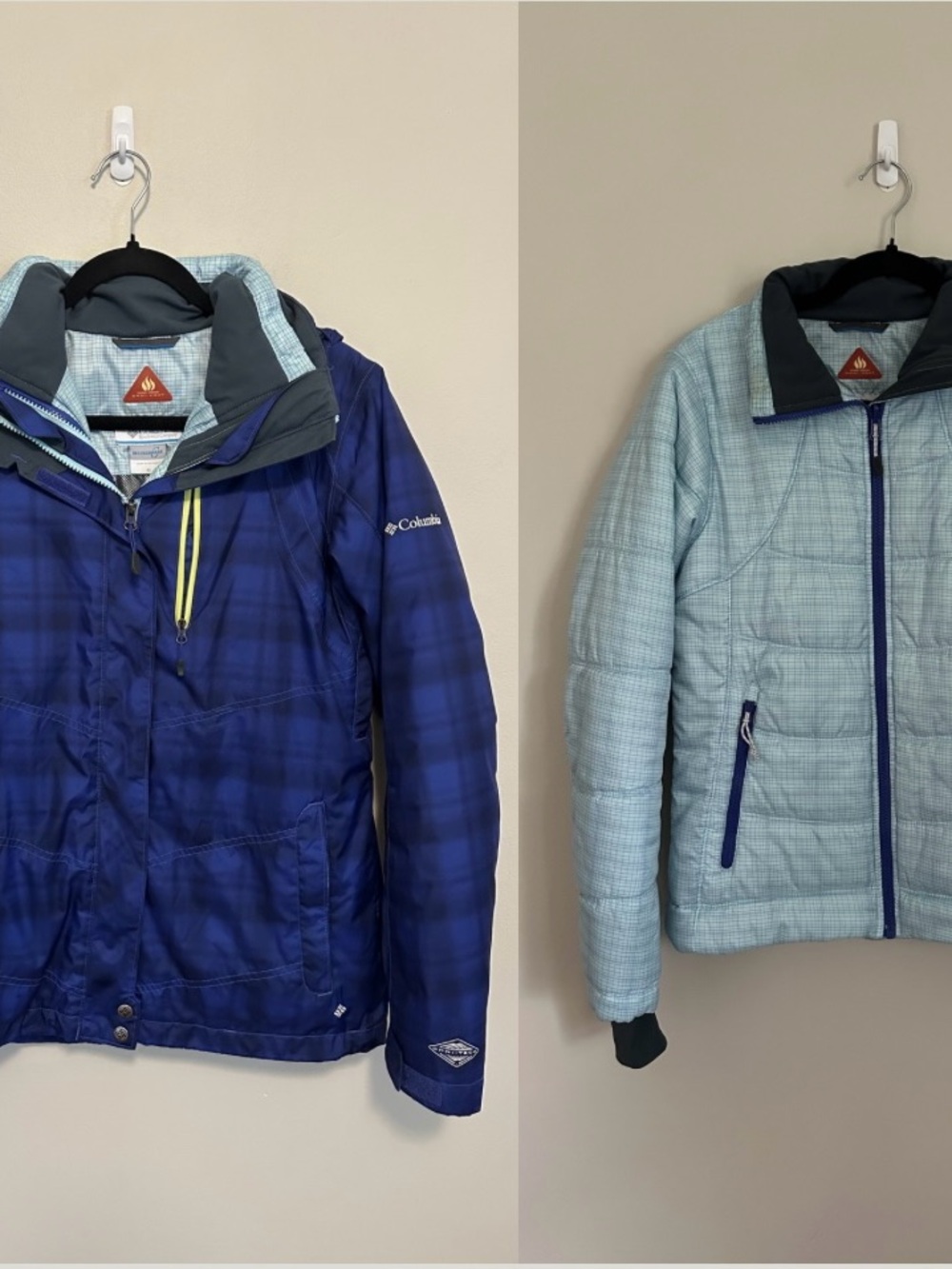 Columbia Omni-Heat Interchange Ski Jacket Medium Blue Plaid Winter Outdoor 3in1